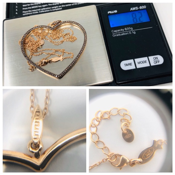 Rose gold sterling silver crystal heart 💖 necklace - Picture 14 of 15